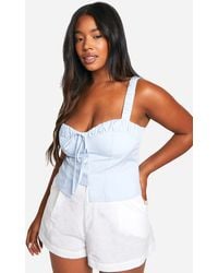 Boohoo - Plus Ruched Tie Front Split Hem Corset Top - Lyst