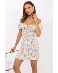 Hiccup - Floral Sweetheart Neck Mini Dress With A Balloon Sleeves - Lyst