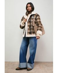 Oasis - Shearling Trim Check Coat - Lyst