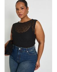 Boohoo - Plus Lace Racer Neck Bodysuit - Lyst