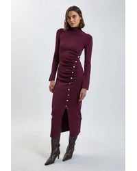 Karen Millen - Asymmetric Fastening Viscose Knitted Dress - Lyst