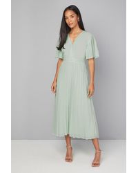 Wallis - Chiffon Pleated Sleeve Midi Dress - Lyst