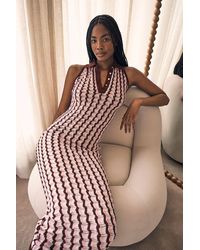 Karen Millen - Knit Contrast Collar Pointelle Sleeveless Midi Dress - Lyst