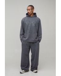 BoohooMAN - Oversized Ofcl Distressed Washed Loopback Hooded Tracksuit - Lyst
