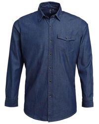 PREMIER - Denim Contrast Stitching Shirt Denim) - Lyst