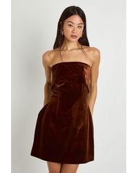 Boohoo - Tall Velvet Bardot Crepe Dress - Lyst