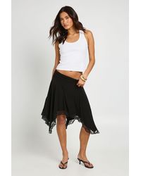Boohoo - Lace Trim Hanky Hem Midi Skirt - Lyst