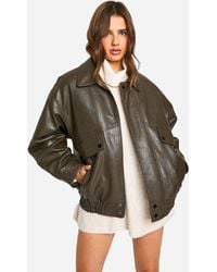 Boohoo - Teddy Lined Faux Leather Oversized Bomber Jacket - Lyst
