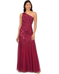 Adrianna Papell - Beaded Mesh Long Dress - Lyst