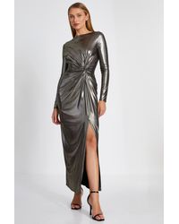 Quiz - Foil Ruched Maxi Dress - Lyst