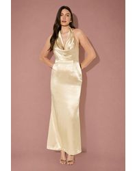 MissPap - Premium Plunge Cowl Open Back Satin Maxi Bridesmaid Dress - Lyst