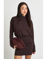 Boohoo - Long Sleeve Grown On Neck Blouson Mini Dress - Lyst