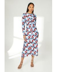 PRINCIPLES - Geo Print Ruched Front Midi Dress - Lyst
