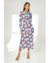 PRINCIPLES - Geo Print Ruched Front Midi Dress - Lyst