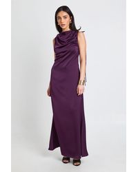 Boohoo - Satin Ruched Shoulder Detail Sleeveless Maxi Dress - Lyst