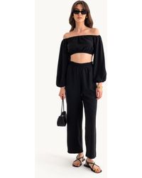 Hiccup - Off Shoulder Balloon Sleeve Crop Top & Straight Trousers Coord - Lyst