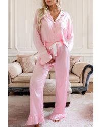 Azura Exchange - Zijde Pyjama Set Wijde Broek Gerimpelde Zoom - Lyst