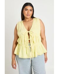 Boohoo - Plus Cheesecloth V Neck Shirred Peplum Top - Lyst