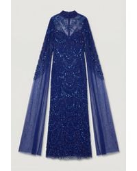 Karen Millen - Premium Beaded Embellished Woven Midaxi Cape Dress - Lyst