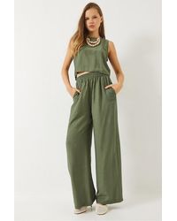 Bianco Lucci - High Waist Crop T-Shirt And Wide Leg Pants Co-Ord Set - Lyst