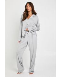 Boohoo - Jersey Piping Detail Long Sleeve Shirt & Trousers Pyjama Set - Lyst