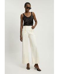 Karen Millen - Petite Cotton Tailored Button Detail Trousers - Lyst