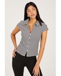 Brave Soul - Short Sleeve Gingham Collared Top - Lyst