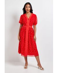 Wallis - Petite Polka Dot Zip Puff Sleeve Midi Dress - Lyst