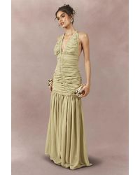 Boohoo - Chiffon Extreme Ruched Plunge Front Maxi Dress - Lyst