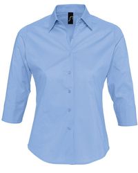 Sol's - Ladies Effect 3/4 Sleeve Fitted Work Shirt (Bright Sky) - Lyst