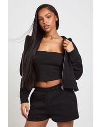 Boohoo - 3 Piece Bandeau Hooded Short Tracksuit - Lyst
