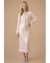 Oasis - Hen Sequin Feather Trim Midi Skirt - Lyst