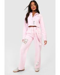 Boohoo - Crochet Mix Belted Wide Leg Jeans - Lyst