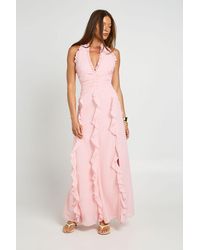 Boohoo - Chiffon Ruffle Detail Halterneck Maxi Dress - Lyst