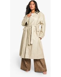 Boohoo - Plus Vintage Look Faux Leather Trench Coat - Lyst