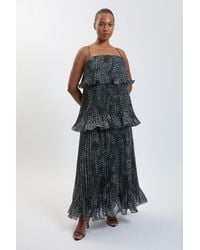 Karen Millen - Plus Size Spot Print Pleated Slub Organdie Peplum Woven Maxi Dress - Lyst