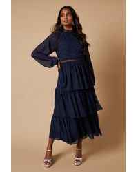 Oasis - Occasion Lace Trim Dobby Chiffon Tiered Midaxi Dress - Lyst