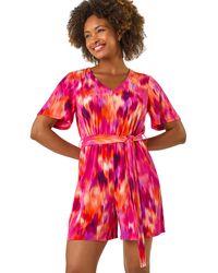 Roman - Abstract Print Belted Playsuit - Lyst