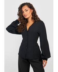 Boohoo - Hammered Volume Sleeve Fitted Blouse - Lyst