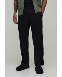 BoohooMAN - Half & Waist Relaxed Fit Linen Blend Trouser - Lyst