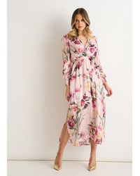 Gini London - Floral Print Sparkle Chiffon Wrap Midi Dress - Lyst