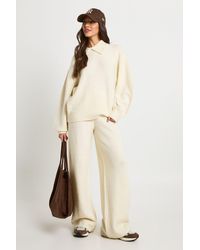 Boohoo - Super Soft Crew Neck Knitted Chunky Cardigan And Wide Leg Trouser Co-Ord - Lyst