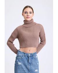 Hiccup - Turtleneck Ribbed Cropped Sweater - Lyst