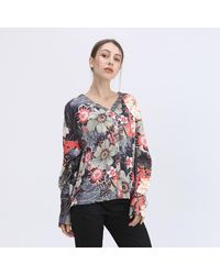 Smart & Joy - Bluse Mit Makro-Blumenmuster Und V-Ausschnitt - Lyst