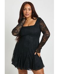 Boohoo - Plus Lace Godet Skater Mini Dress - Lyst