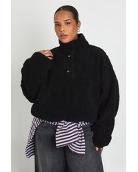 Boohoo - Plus Borg Button Down Sweatshirt - Lyst