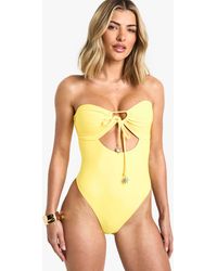 Boohoo - Sunshine Trim Cutout Bandeau Swimsuit - Lyst