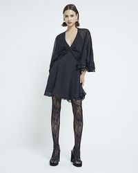 River Island - Long Sleeve Chiffon Cape Mini Dress - Lyst