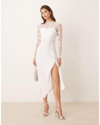 Y.A.S - Long Sleeve Lace Underlay Cami Satin Dress - Lyst