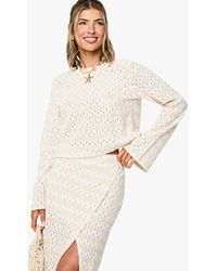 Boohoo - Zig Zag Knitted Tie Front Beach Top - Lyst